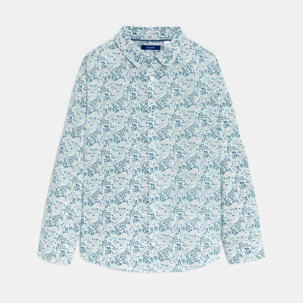 قميص من القطن والكتان بنقشة الزهور، متعدد الألوان، للأولاد